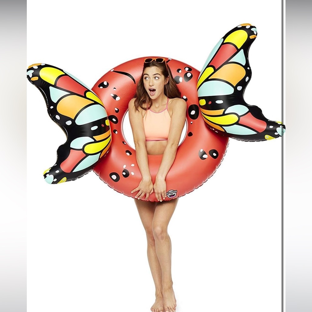 New big mouth orange / pink inflatable butterfly round poop float ring pool toy
